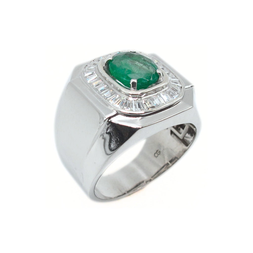 CG | Certified Natural Emerald Men's Ring | Oval Cut 1.41ct | Moissanite VVS D Color | Luxury Silver