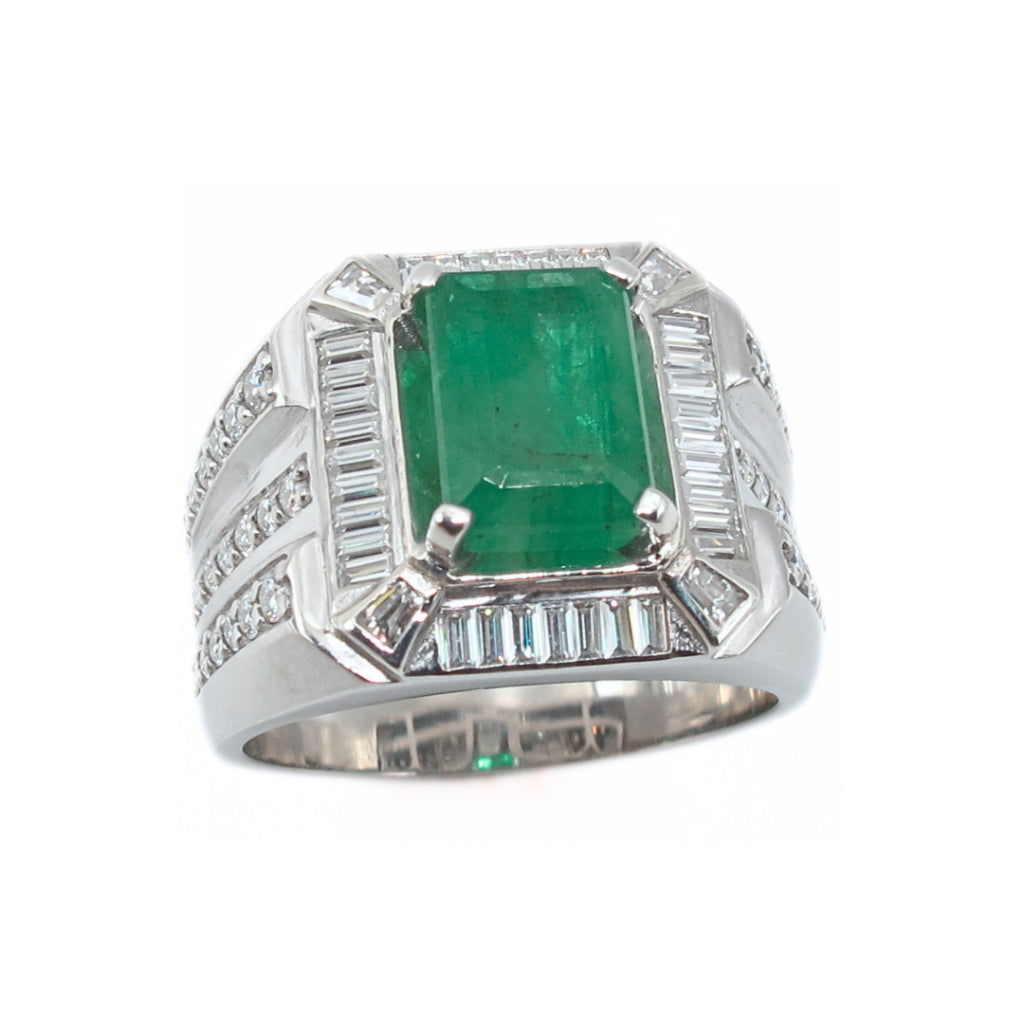 CG |  Certified Natural Emerald Men's Ring | Emerald Cut 2.90ct | VVS D Color Moissanit | Luxury