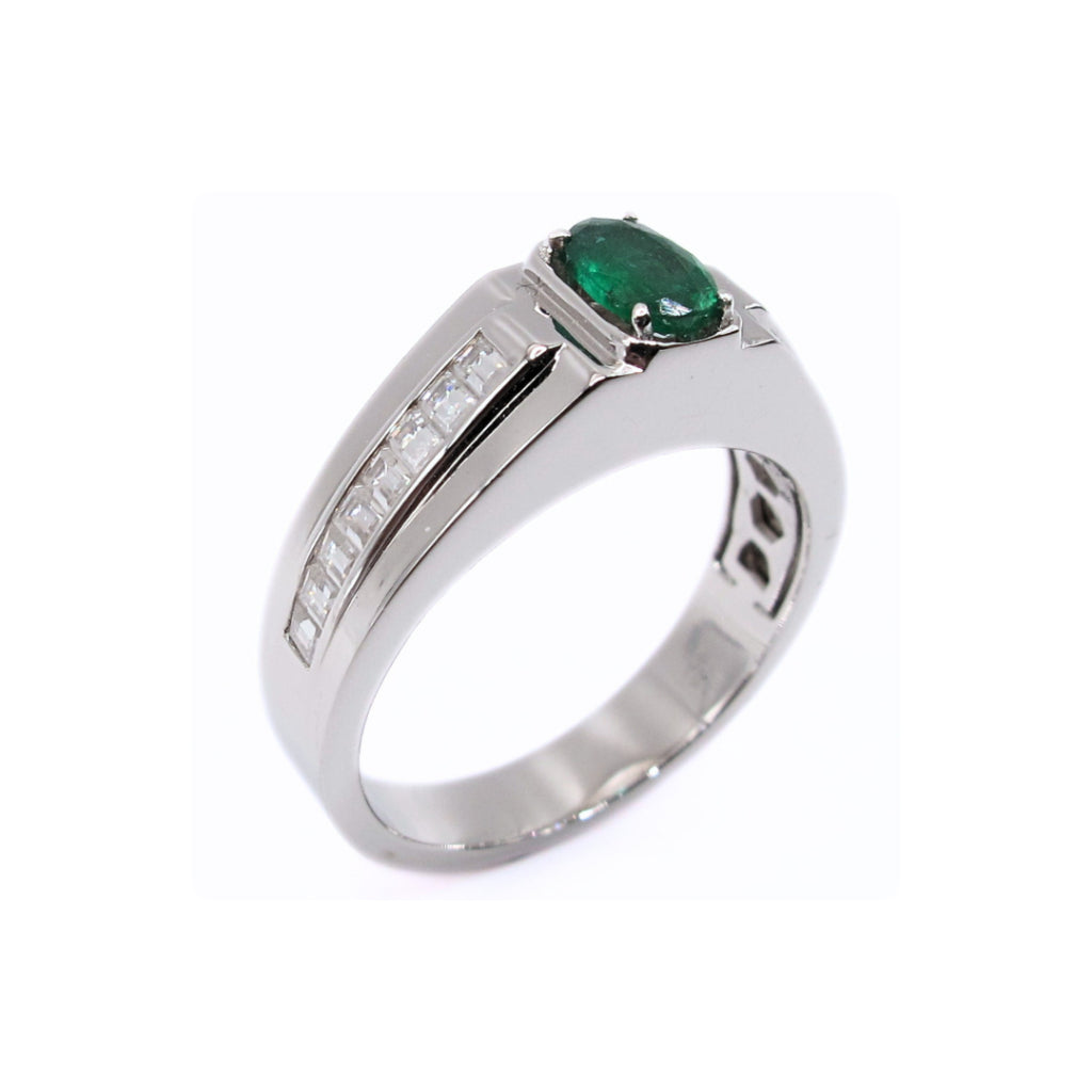 CG | Certified Natural Emerald Men's Ring | Channel-Set Moissanite D VVS | Modern Clean Design