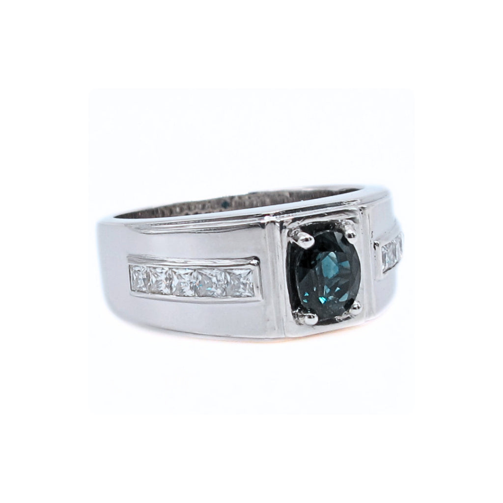 CG | Certified Madagascar Natural Blue Sapphire Men's Ring | D VVS Moissanite Channel Setting