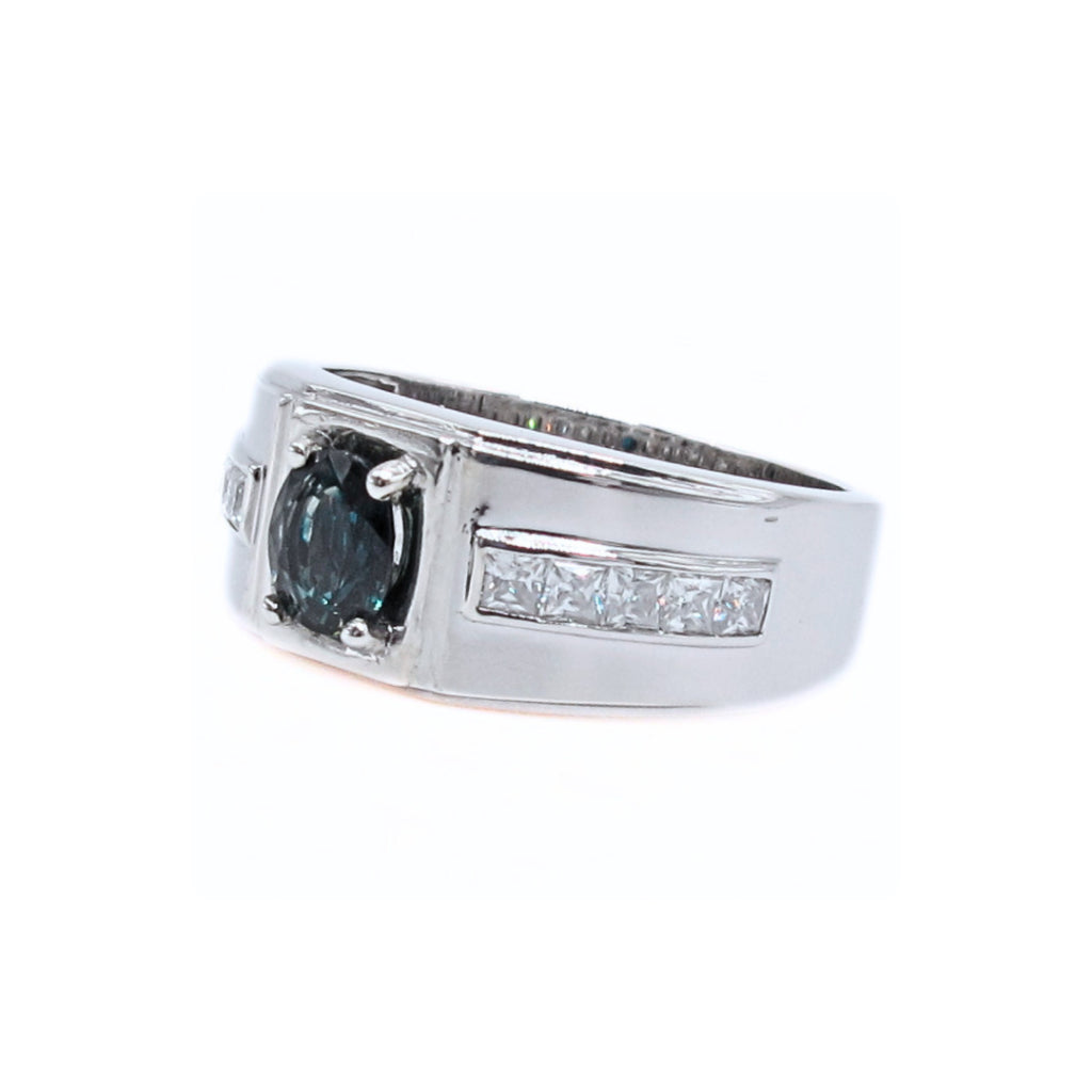 CG | Certified Madagascar Natural Blue Sapphire Men's Ring | D VVS Moissanite Channel Setting