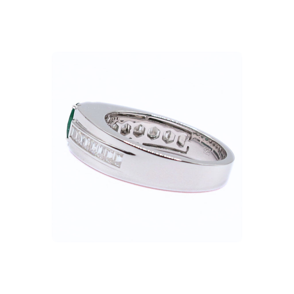 CG | Certified Natural Emerald Men's Ring | Channel-Set Moissanite D VVS | Modern Clean Design