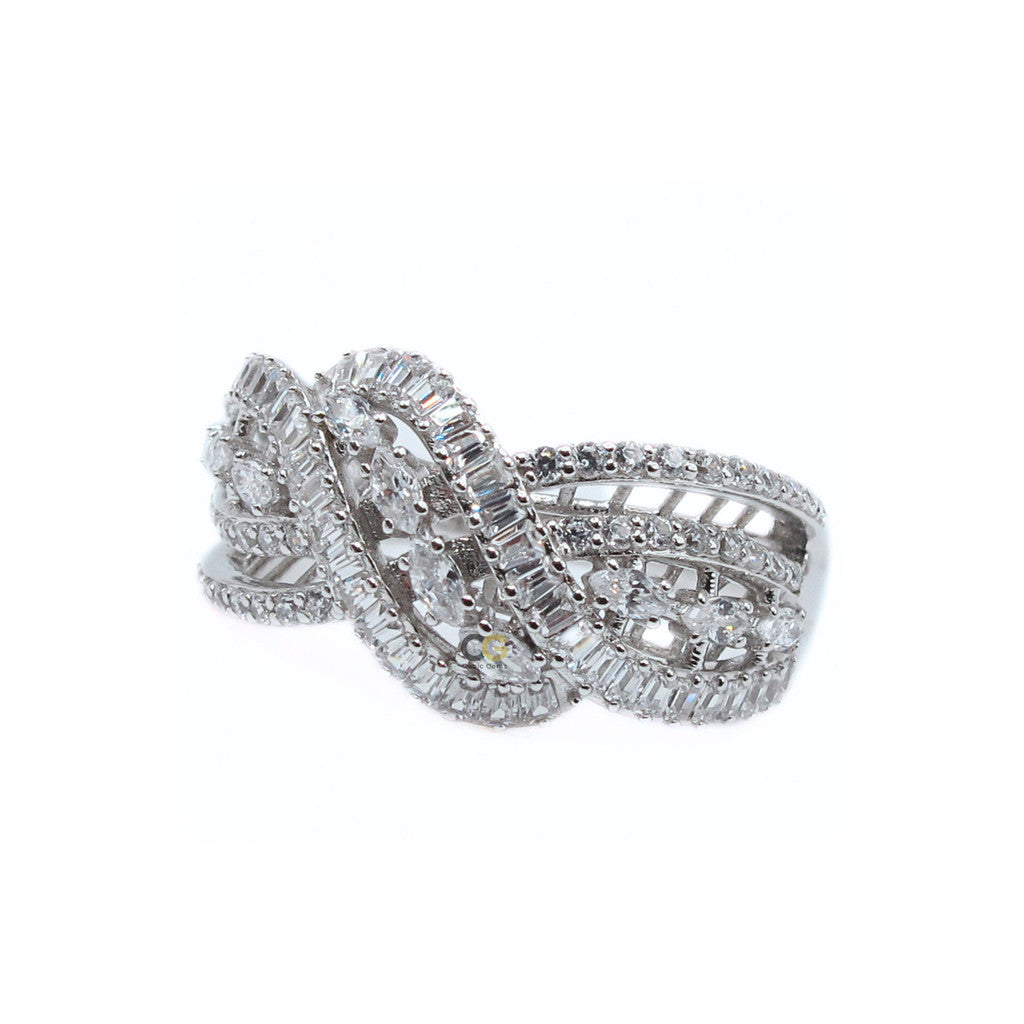 CG Premium Cubic Zirconia Multi-Row Fashion Engagement Silver Ring