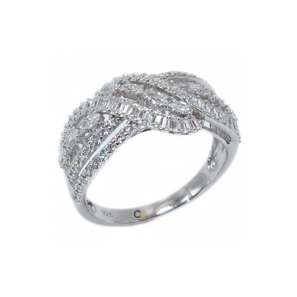 CG Premium Cubic Zirconia Multi-Row Fashion Engagement Silver Ring