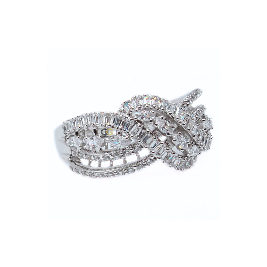 CG Premium Cubic Zirconia Multi-Row Fashion Engagement Silver Ring