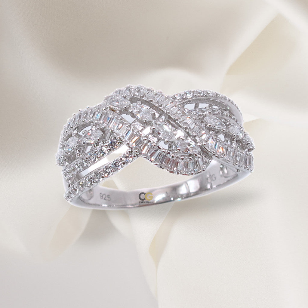 CG Premium Cubic Zirconia Multi-Row Fashion Engagement Silver Ring