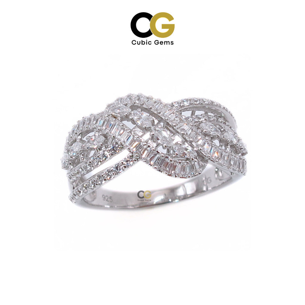CG Premium Cubic Zirconia Multi-Row Fashion Engagement Silver Ring