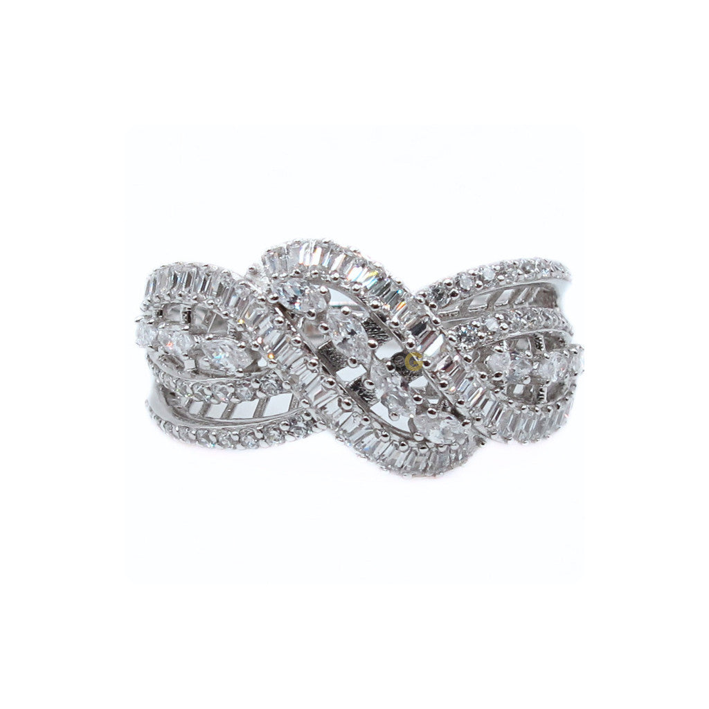 CG Premium Cubic Zirconia Multi-Row Fashion Engagement Silver Ring