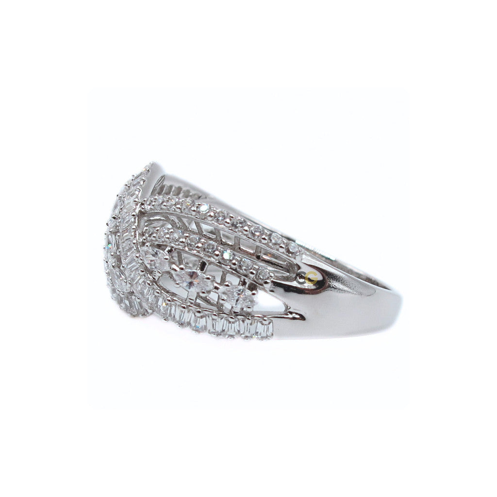 CG Premium Cubic Zirconia Multi-Row Fashion Engagement Silver Ring