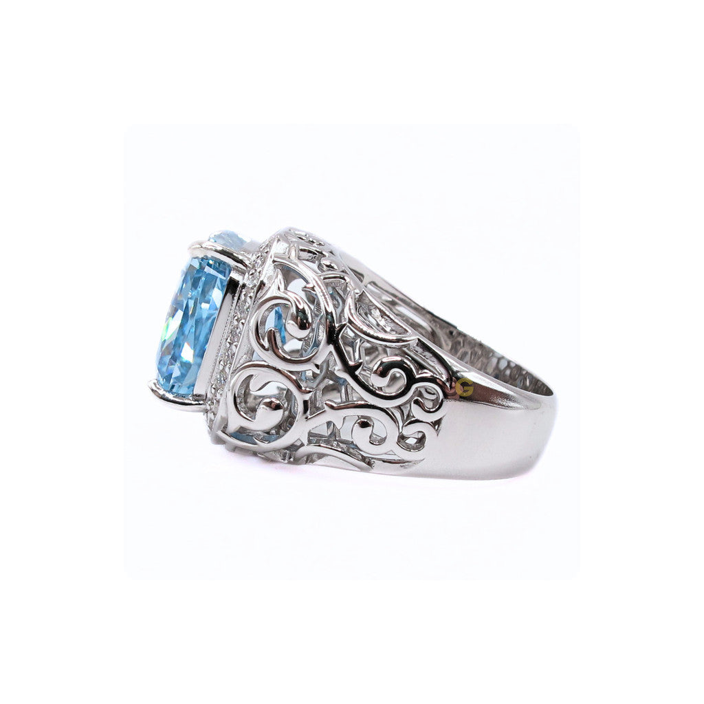 CG Premium Radiant-Cut Topaz Color Cubic Zirconia with Moissanite Micro Setting Silver Men’s Ring