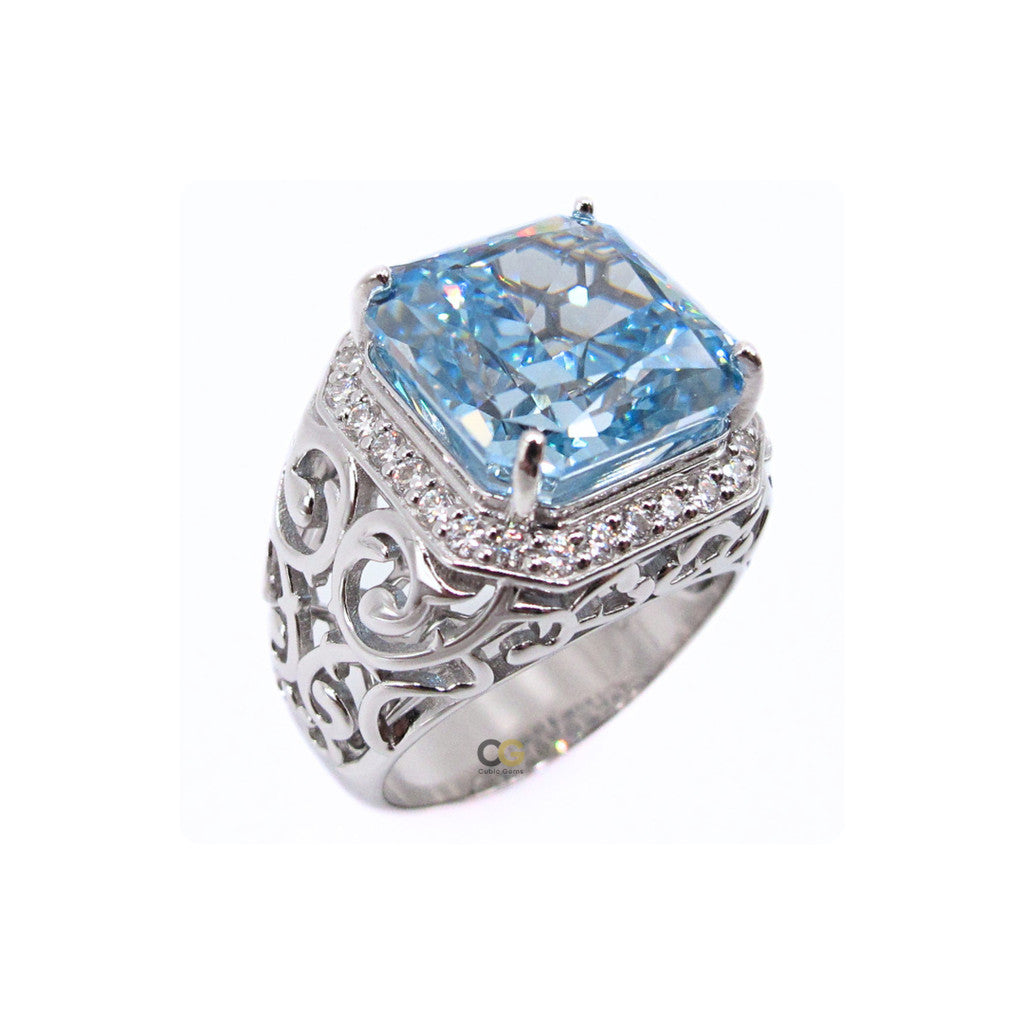 CG Premium Radiant-Cut Topaz Color Cubic Zirconia with Moissanite Micro Setting Silver Men’s Ring