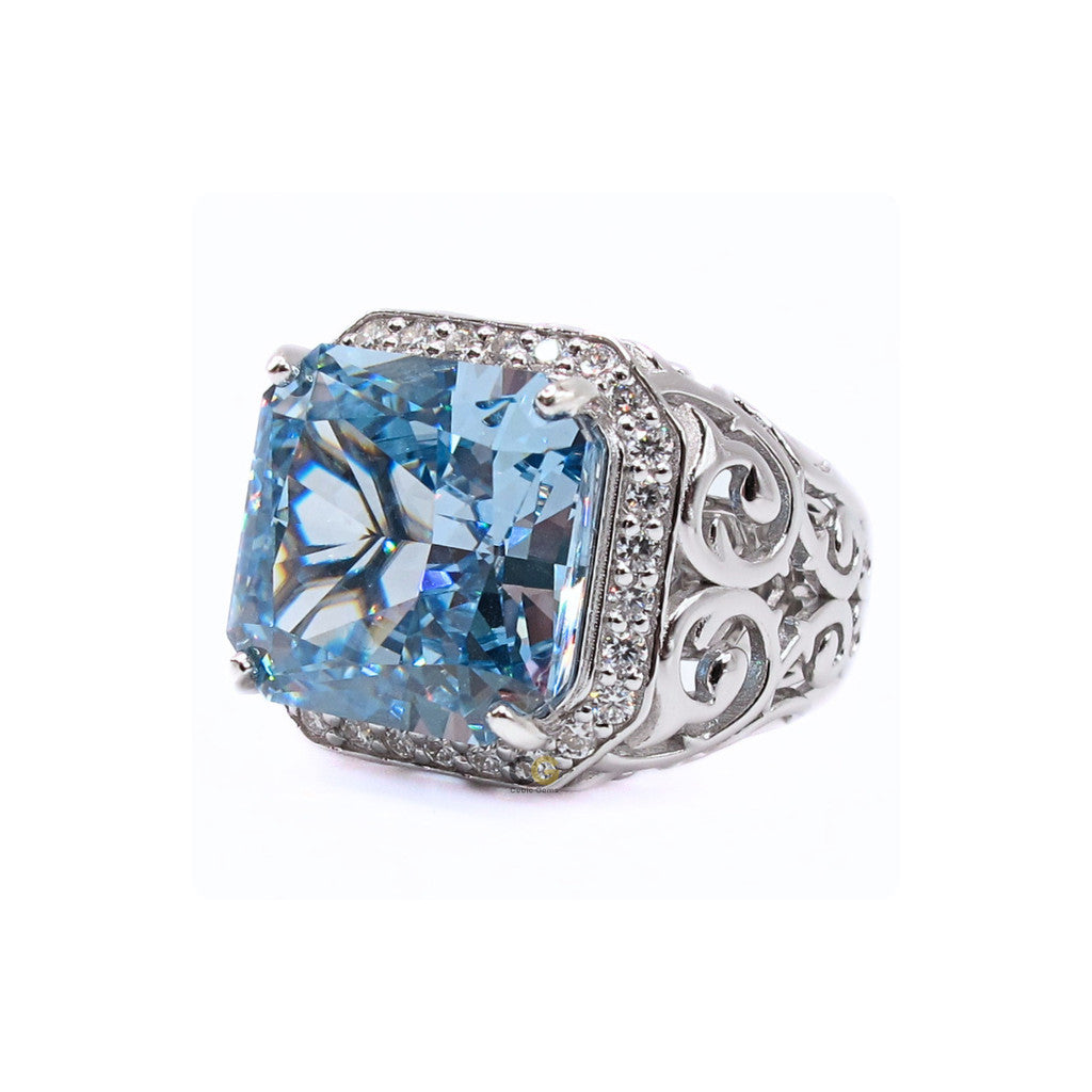 CG Premium Radiant-Cut Topaz Color Cubic Zirconia with Moissanite Micro Setting Silver Men’s Ring