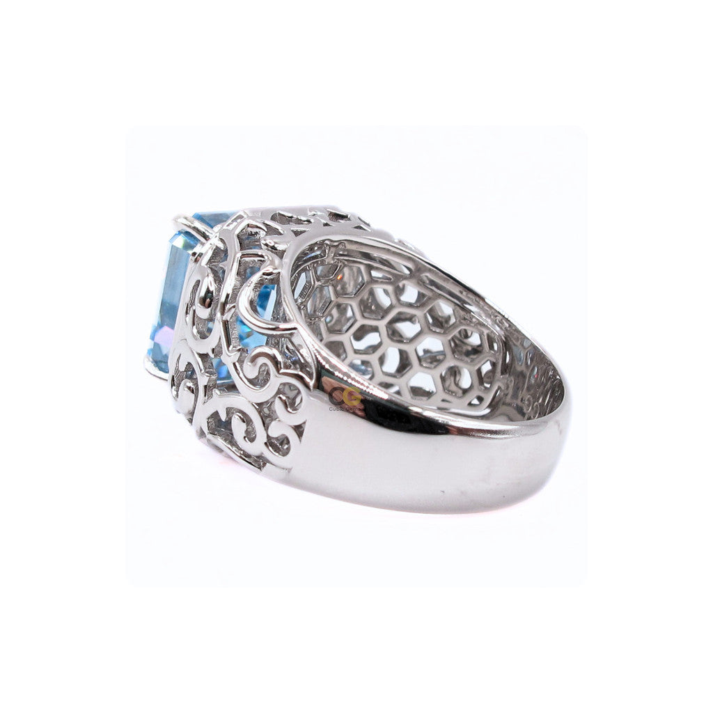 CG Premium Radiant-Cut Topaz Color Cubic Zirconia with Moissanite Micro Setting Silver Men’s Ring