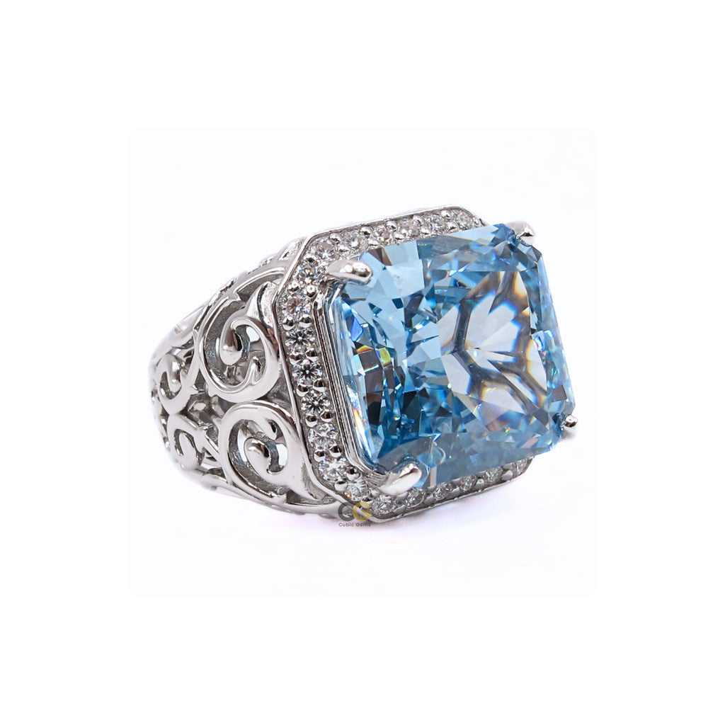 CG Premium Radiant-Cut Topaz Color Cubic Zirconia with Moissanite Micro Setting Silver Men’s Ring